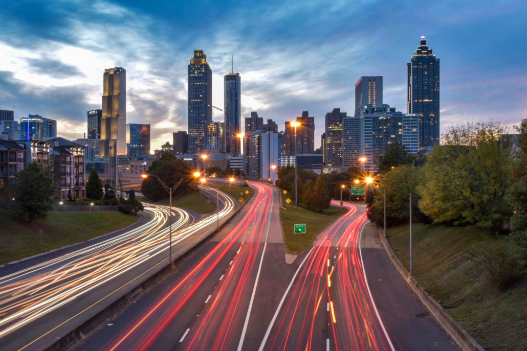 Downtown Atlanta traffic at Sunset